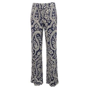 Johanna Ortiz Paisley-Print Straight-Leg Trousers in Navy Blue Viscose